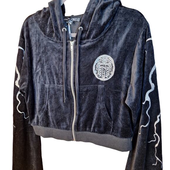 Dolls Kill X universal monsters lightening is it night yet? Velour crop hoodie - Picture 4 of 4